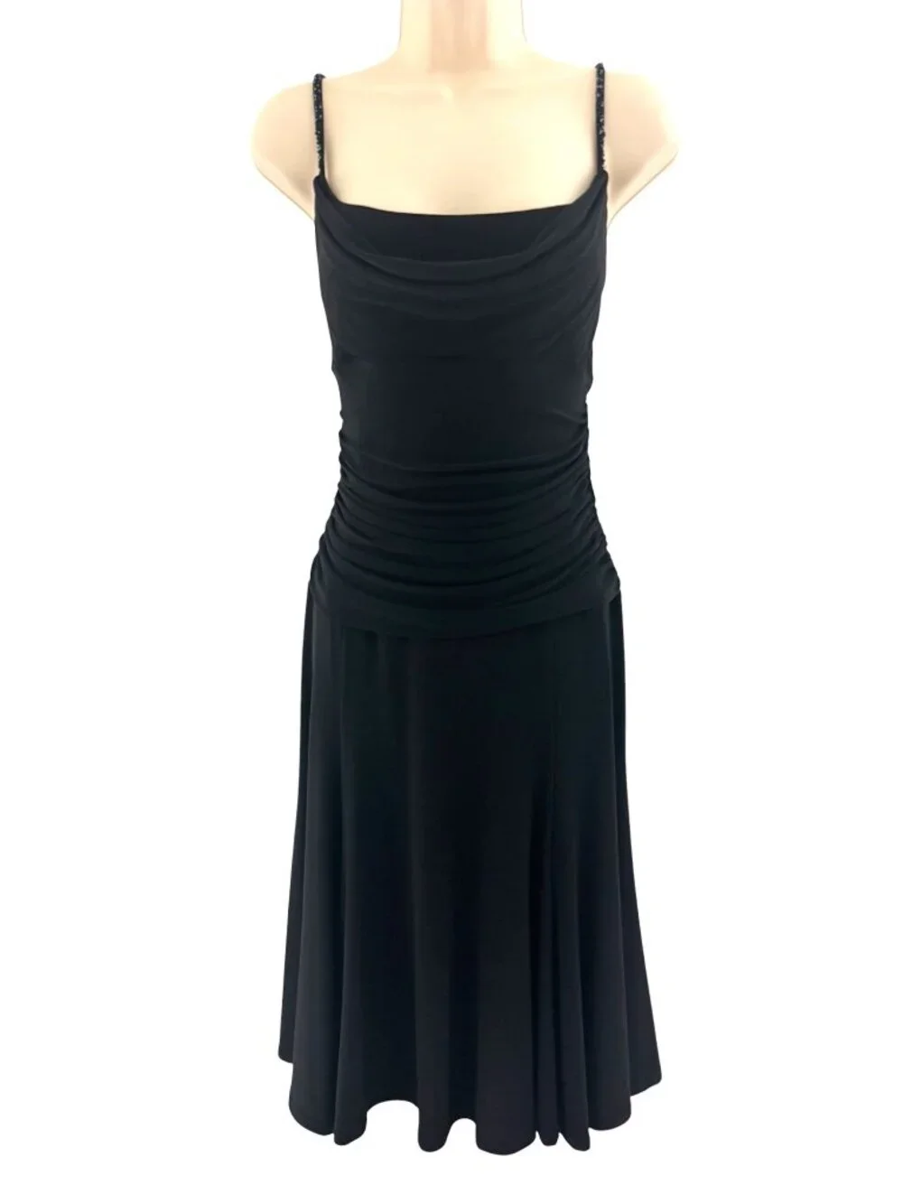 Jones New York Black Beaded Ruched Dress Size 12 Evening Wedding Cocktail Party